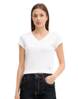 LV047C910G YAA A- SS WOVEN LABEL RIB VNECK TEE