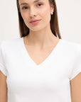 LV047C910G YAA A- SS WOVEN LABEL RIB VNECK TEE