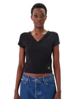 LV047C910G UB1 A- SS WOVEN LABEL RIB VNECK TEE
