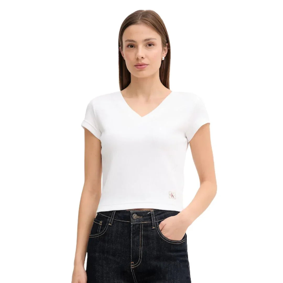 LV047C910G YAA A- SS WOVEN LABEL RIB VNECK TEE