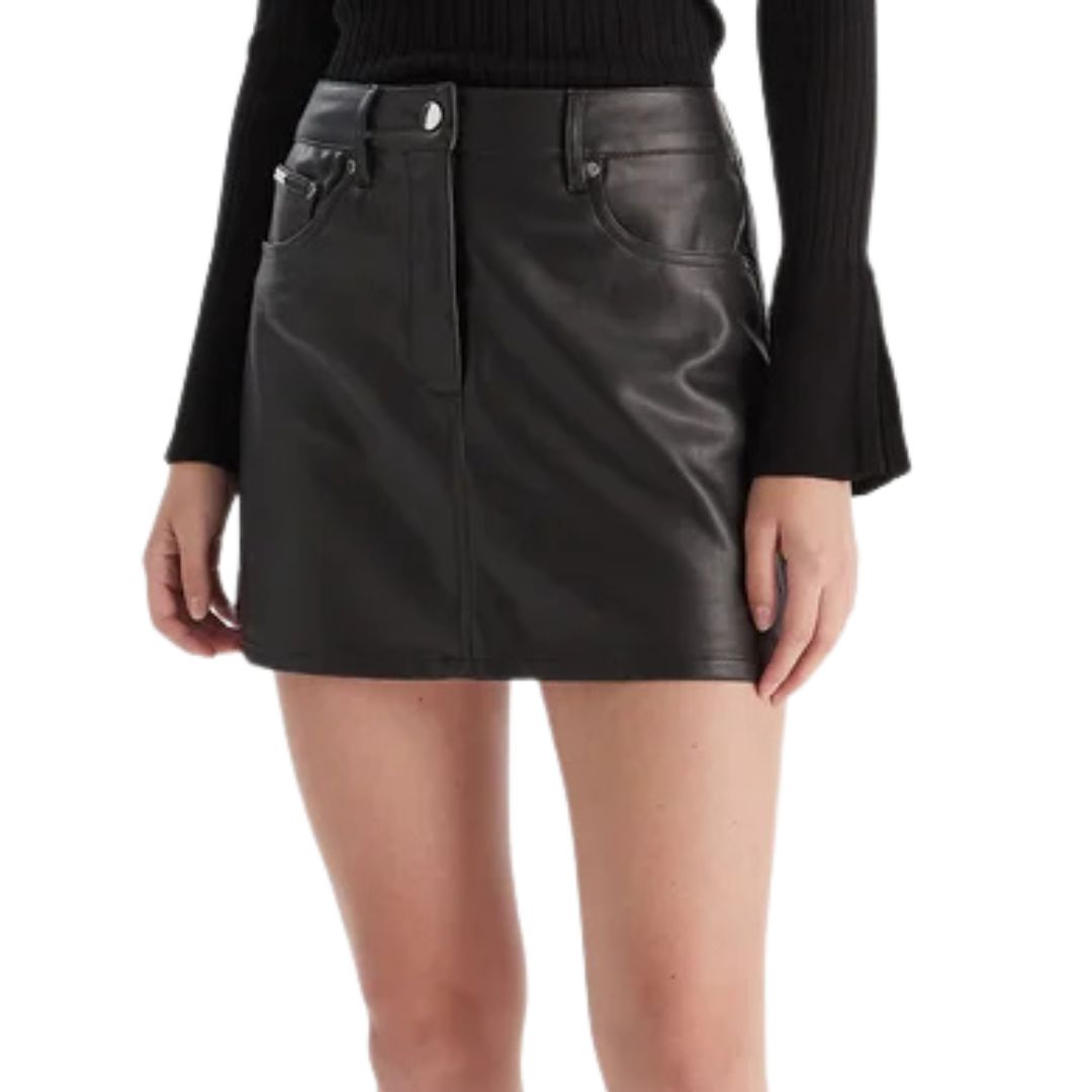 CK LV044D622G UB1 FAUX LEATHER 5PKT MINI SKIRT