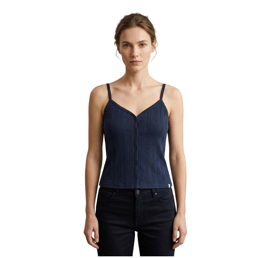 LV047G218G CEF SL COTTON CROCHET BUTTON FRONT T
