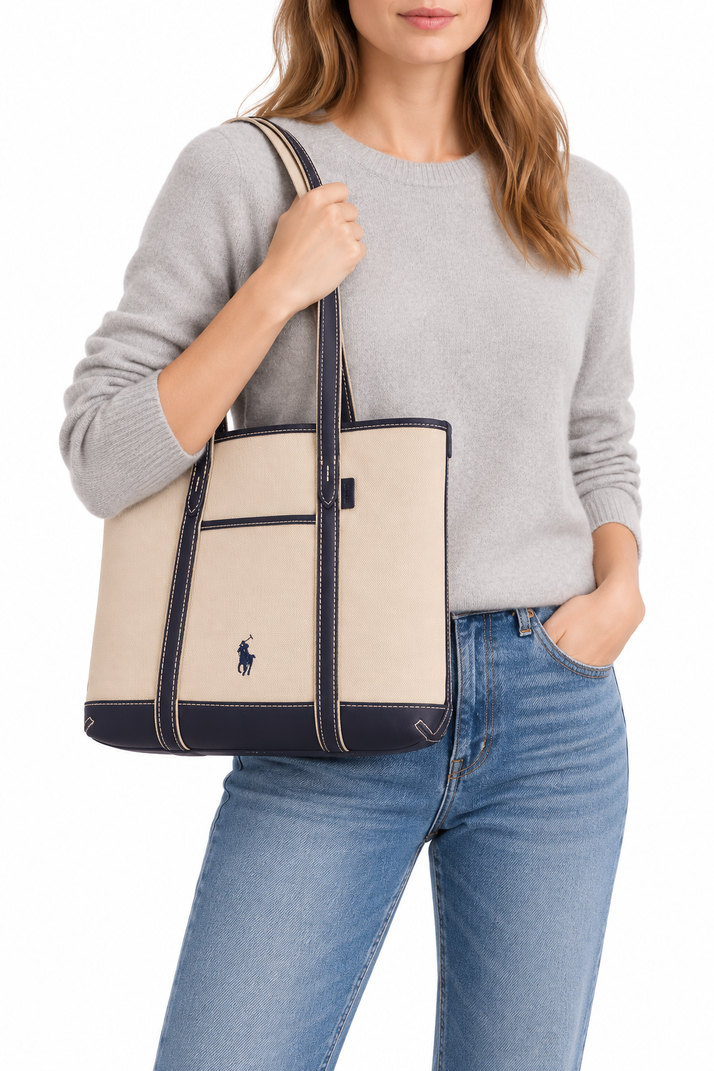 Polo Ralph Lauren 428P03085 002 — חזית על דוגמנית, הדמיה המבוססת על צילומי המוצר