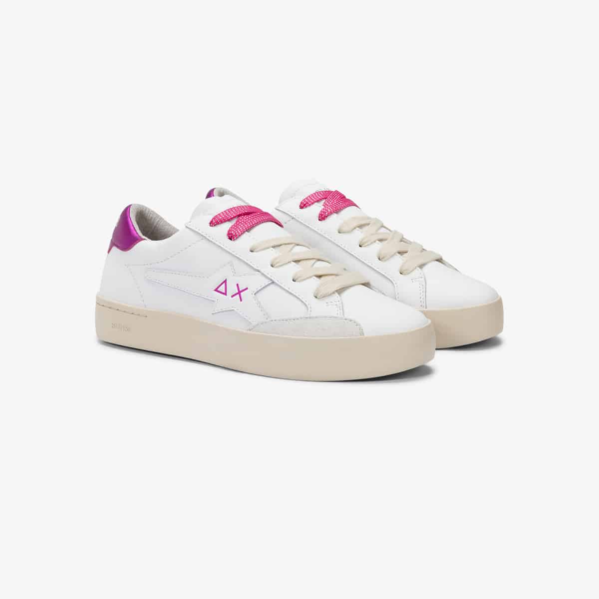 KATY LEATHER WHITE/FUXIA — סניקרס לנשים