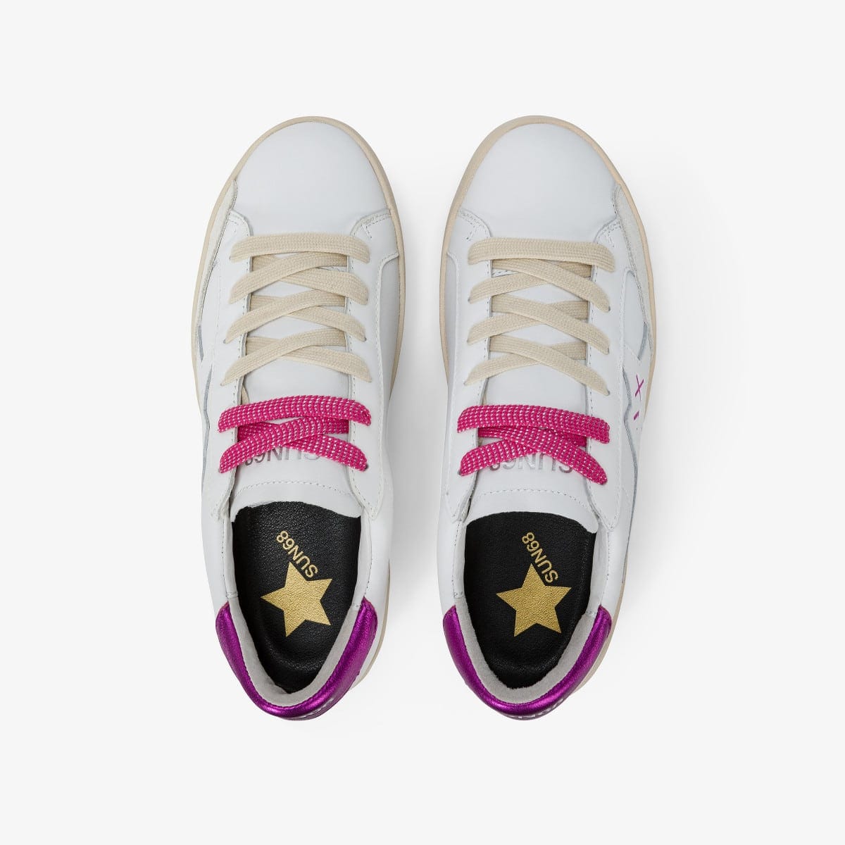 KATY LEATHER WHITE/FUXIA — סניקרס לנשים