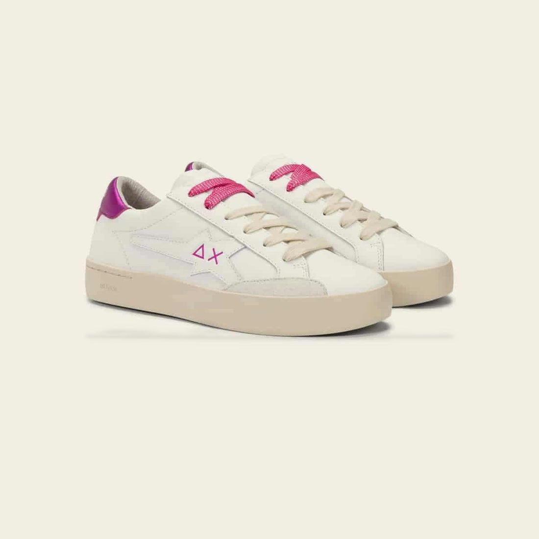 KATY LEATHER WHITE/FUXIA — סניקרס לנשים