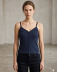 LV047G218G CEF SL COTTON CROCHET BUTTON FRONT T